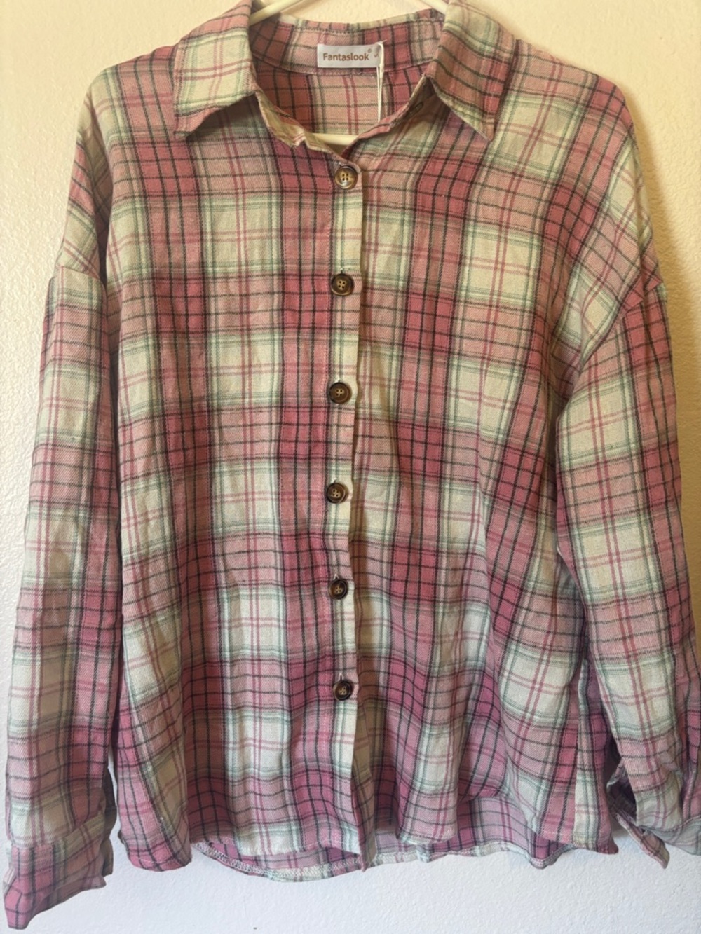 Woman’s Pink and White Plaid Button Down Shirt Size S NWT